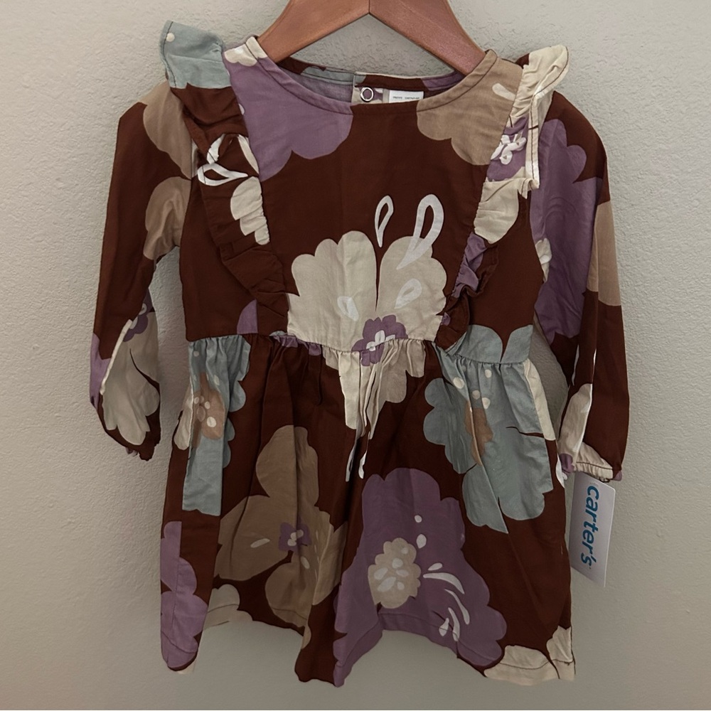 Carter's Girl’s NWT Brown and Purple Floral Dress with Bloomers Size 18 months